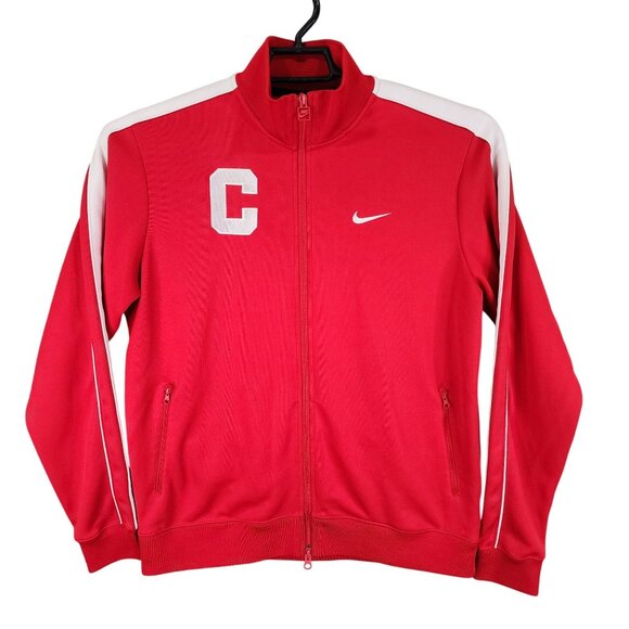Mens Nike Red Track Jacket w/ White Stripes Full Zip Long Sleeve Size L - Picture 1 of 9
